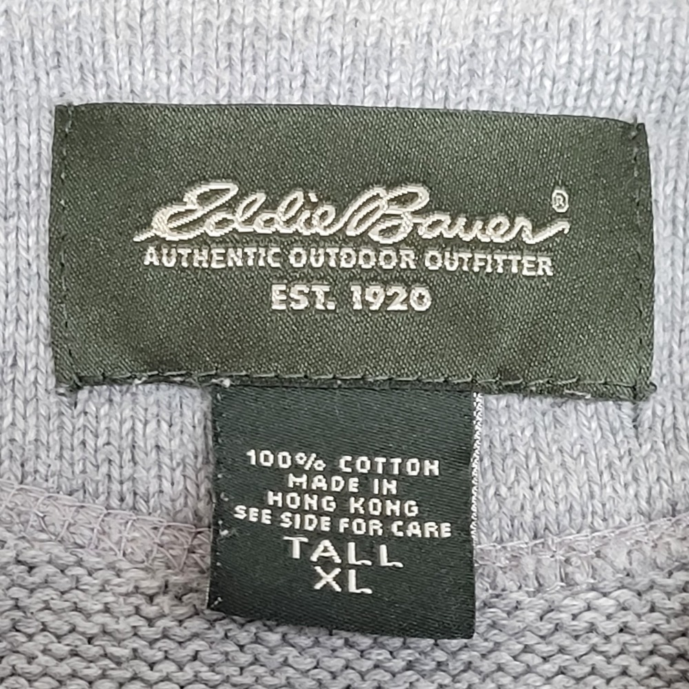 Eddie Bauer 100% Cotton Crewneck Sweater Men's XL Tall Gray Textured Knit - Picture 6 of 14
